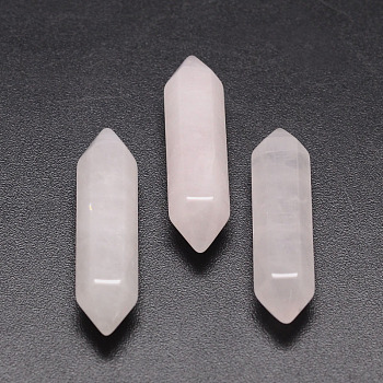 Faceted Natural Rose Quartz Beads, Healing Stones, Reiki Energy Balancing Meditation Therapy Wand, Double Terminated Point, for Wire Wrapped Pendants Making, No Hole/Undrilled, 35x9x9mm