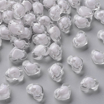 Transparent Acrylic Beads, Bead in Bead, Heart, Lavender Blush, 13x17x9.5mm, Hole: 2.5mm, about 420pcs/500g
