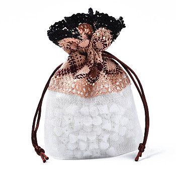 Polyester Lace & Slub Yarn Drawstring Gift Bags, for Jewelry & Baby Showers Packaging Wedding Favor Bag, PeachPuff, 14~15x10~11x0.3cm