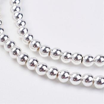 Non-magnetic Synthetic Hematite Bead Strands, Round, Silver Plated, 3mm, Hole: 0.5mm, about 135pcs/strand, 15.7 inch