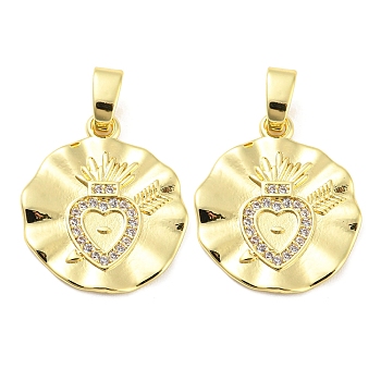 Rack Plating Brass and Cubic Zirconia Pendant, Lead Free & Cadmium Free, Heart Charm, Real 18K Gold Plated, 21x18x1.5mm, Hole: 5.5x3mm