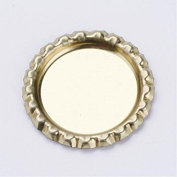 Iron Cabochon Settings, Planish Beer Bottle Cap, Flat Round, Golden, Tray: 26mm, 34x3mm
