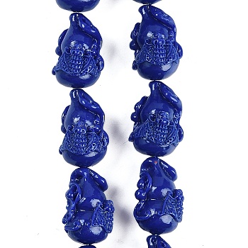 Synthetic Coral Carved Beads Strands, Dyed, Gourd, Blue, 27.5x18x17mm, Hole: 1.8mm, about 13pcs/strand, 14.02''(35.6cm)