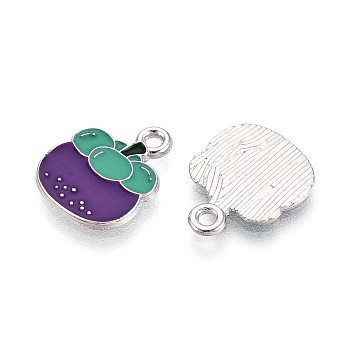Fruit Alloy Enamel Charms, Mangosteen, Platinum, Purple, 15x12x1mm, Hole: 1.6mm