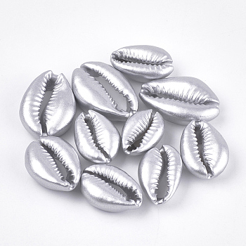 Spray Painted Natural Cowrie Shell Beads, Matte Style, No Hole/Undrilled, Platinum, 20~28x14~20x7~8.5mm