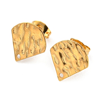 304 Stainless Steel Stud Earring Findings, Textured Fan, Real 18K Gold Plated, 12x12mm, Hole: 1mm, Pin: 0.98mm