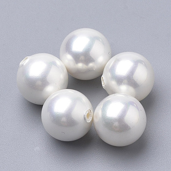 Shell Pearl Beads, Half Drilled, Round, Creamy White, 4mm, Half Hole: 0.5mm
