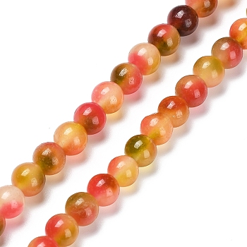 Faceted Rondelle Dyed Natural White Jade Bead Strands, Round, Red, 8mm, Hole: 1mm, about 47pcs/strand, 14.29''(36.3cm)