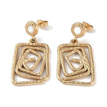 Rectangle 304 Stainless Steel Shell Stud Earrings, Dangle Earrings for Women, Real 18K Gold Plated, 38x19mm