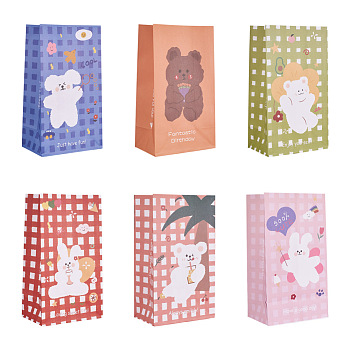 Magibeads 12Pcs 6 Color Rectangle Paper Candy Bags, No Handle, with Sticker, for Gift & Food Wrapping Bags, Mixed Color, 26.7~27x15~15.1x9.7cm, 6 color, 2pcs/color, 12pcs