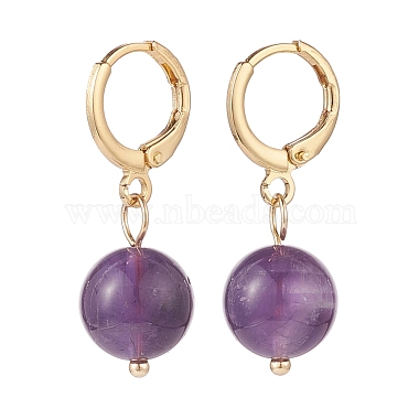 Round Gemstone Dangle Hoop Earrings(EJEW-JE04966)-3