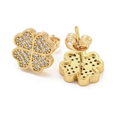Brass Micro Pave Cubic Zirconia Ear Studs(EJEW-P261-20G)-2