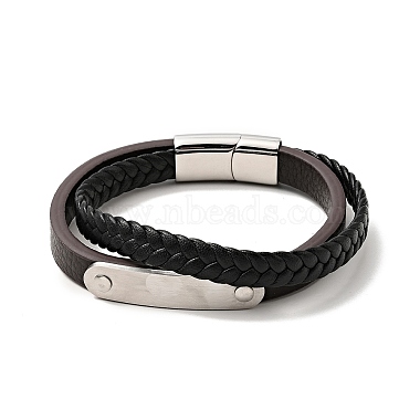 Microfiber Leather Braided Double Loops Multi-strand Bracelet with 304 Stainless Steel Magnetic Clasp for Men Women(BJEW-C021-13-P)-3