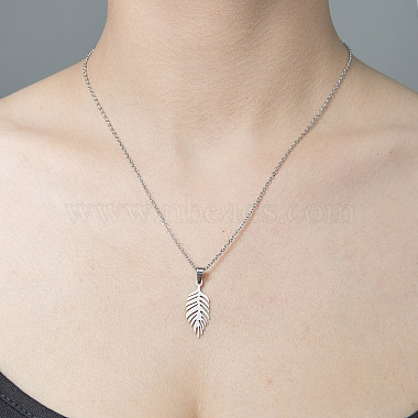 201 Stainless Steel Hollow Leaf Pendant Necklace(NJEW-OY001-66)-2