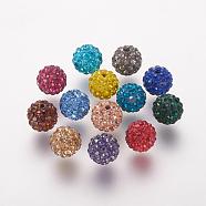 Polymer Clay Rhinestone Beads, Grade A, Round, Pave Disco Ball Beads, Mixed Color, 10x9.5mm, Hole: 1.5mm(RB-K050-10mm-C)