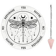 AHADEMAKER 1Pc Cone/Spike/Pendulum Natural Rose Quartz Stone Pendants, 1Pc 304 Stainless Steel Cable Chain Necklaces, 1Pc PVC Custom Pendulum Board, Dowsing Divination Board, Dragonfly Pattern, 3pcs/set(DIY-GA0004-24G)