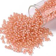 TOHO Round Seed Beads, Japanese Seed Beads, (925) Inside Color Coral Yellow, 8/0, 3mm, Hole: 1mm, about 1110pcs/50g(SEED-XTR08-0925)