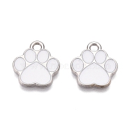 Alloy Enamel Pendants, Platinum, Lead Free & Cadmium Free, Paw Print Charm, White, 15.5x14x1mm, Hole: 2mm(ENAM-T020-41A-RS)