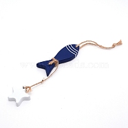 MDF Board Pendant Ornaments, Wall Decor Door Hanging Decoration, with Hemp Rope, Fish with Star, Midnight Blue, 36cm(HJEW-WH0014-19C)