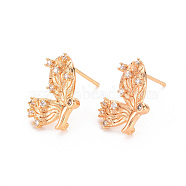 Brass Micro Pave Clear Cubic Zirconia Earring Findings, Nickel Free, Butterfly, Real 18K Gold Plated, 15x12mm, Hole: 0.8mm, Pin: 0.8mm(KK-T062-227G-NF)