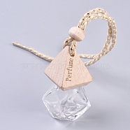 Empty Fragrance Oil Aromatic Perfume Oil Glass Pendant Decorations, with Wooden Lid and Polyester Rope, Polygon, Clear, 16.5 inch(42cm), Bottle: 38x38x58mm(HJEW-WH0005-06A)