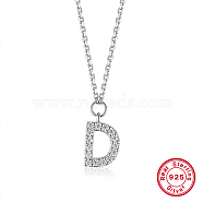Rhodium Plated 925 Sterling Silver Cable Chains Pendant Necklaces for Women, Letter D, 15.75 inch(40cm)(YS3386-1)