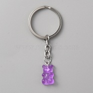 Candy Color Transparent Bear Resin Pendant Keychain, for Keychain Mobile Phone Car Key Bag Pendant Decoration, Orchid, 7.3cm(KEYC-WH0034-34B-07)