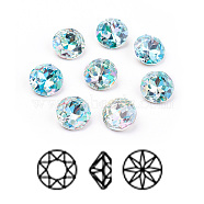Pointed Back & Back Plated K9 Glass Rhinestone Cabochons, Grade A, Two Tone, Shiny Laser Style, Faceted, Flat Round, Aquamarine, 10x5mm(RGLA-J012-10mm-202LS)