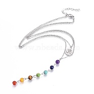 Chakra Jewelry, Tiered Necklaces, with 304 Stainless Steel Chains, Pendant and Lobster Claw Clasps, Natural & Synthetic Gemstone Beads, Packing Box, Stainless Steel Color, 15.7 inch(40cm), 1.5mm(NJEW-JN02351)