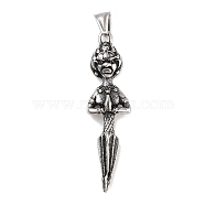 Retro 304 Stainless Steel Big Pendants, Buddhism Charms, Antique Silver, 76x18.5x10mm, Hole: 7.5x4mm(STAS-L274-024AS)