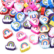 Handmade Polymer Clay Beads, Rainbow & Cloud, Mixed Color, 8.5~10.5x10~12.5x4~5mm, Hole: 1.8mm(CLAY-T012-31)