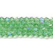 Transparent Electroplate Glass Beads Strands, AB Color Plated, Faceted, Bicone, Light Green, 2mm, about 145~150pcs/strand, 41.5~42cm(GLAA-F029-2mm-D24)