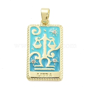 Rack Plating Brass Micro Pave Clear Cubic Zirconia Pendants, with Enamel, Cadmium Free & Lead Free, Real 18K Gold Plated, Rectangle with Constellations Charm, Libra, 27x15x2mm, Hole: 3.5x6mm(KK-S371-02G-01)