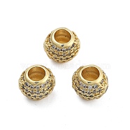 Brass Micro Pave Cubic Zirconia Europe Beads, Large Hole Beads, Long-Lasting Plated, Cadmium Free & Lead Free, Round, Real 18K Gold Plated, 10x8.5mm, Hole: 4.5mm(KK-Q006-44G)