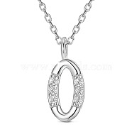 SHEGRACE Rhodium Plated 925 Sterling Silver Initial Pendant Necklaces, with Grade AAA Cubic Zirconia and Cable Chains, Platinum, Letter.O, 15.74 inch(40cm)(JN911A)