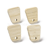 Ash Wood Stud Earring Findings, with 304 Stainless Steel Pin, Trapezoid Pattern, 14x12mm, Hole: 1.8mm, Pin: 0.7mm(EJEW-N017-011A)