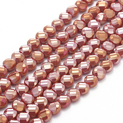 Electroplate Glass Beads Strands, Faceted, Flat Round, Full Rainbow Plated, Red, 6x4mm, Hole: 1.2mm, about 100pcs/Strand, 23.23 inch(59cm)(EGLA-J149-A-6mm-FR03)