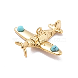 Ion Plating(IP) 304 Stainless Steel Pendants, Plane Charms, with Synthetic Turquoise, Golden, 24.5x28.3x8.1mm, Hole: 1.5mm(STAS-E187-14G)
