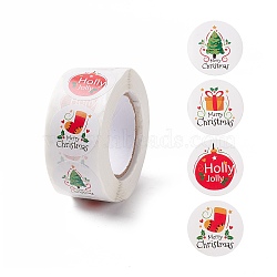 Christmas Theme Self-Adhesive Stickers, Roll Sticker, Flat Round, for Party Decorative Presents, Mixed Patterns, 25mm, about 500pcs/roll(X-DIY-A031-01)