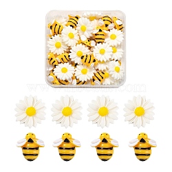 50Pcs 2 Style Resin Cabochons, Bees & Flower/Daisy, Mixed Color, 19~23x19~22x7~9mm, 25pcs/Style(CRES-LS0001-02)