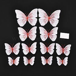 PVC Plastic Artificial 3D Butterfly Decorations, with Adhesive Sticker and Magnet, for Fridge Magnets or Wall Decorations, Red, 45~95x57~118x5mm, 12pcs/bag(DIY-I072-02C)