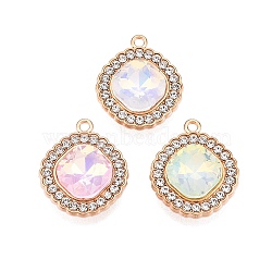 Alloy Glass Pendants, with Rhinestone, Cadmium Free & Lead Free, Rhombus Charms, Mixed Color, 21x18x6.5mm, Hole: 1.6mm(PALLOY-N176-67KCG)