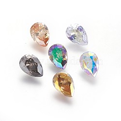 Electroplated Cubic Zirconia Pointed Back Cabochons, teardrop, Faceted, Mixed Color, 10x7x4.2mm(ZIRC-I024-7x10-04)