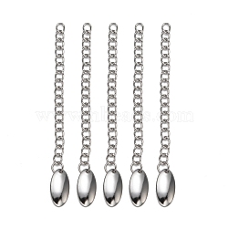 Tarnish Resistant 304 Stainless Steel Chain Extender, with Oval Charms, Stainless Steel Color, 61x3mm, Oval: 12x6x1mm.(STAS-E104-37P)