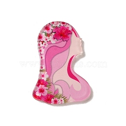 Acrylic Pendants, Girl, Pink, 43x31x2.5mm, Hole: 1.6mm(OACR-R272-01A)