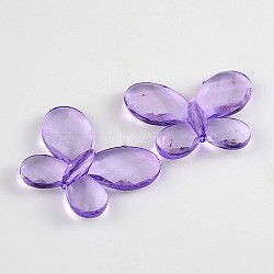 Transparent Acrylic Beads, Faceted, Butterfly, Medium Purple, 35mm long, 46mm wide, 7mm thick, hole: 2mm, about 93pcs/500g(PL947Y-5)