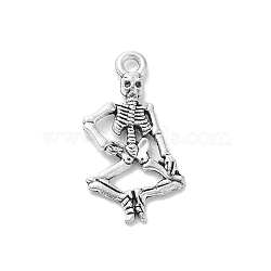 Tibetan Style Alloy Pendants for Halloween, Skeleton, 25.5x15x3mm, Hole: 2mm(PALLOY-O002-09C-AS)