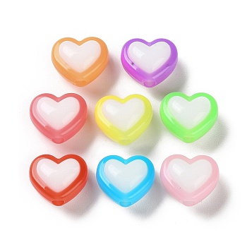 Two Tone Opaque Acrylic Beads, Imitation Jelly, Heart, Mixed Color, 12.5x17.5x12mm, Hole: 3.7mm, about 431pcs/500g