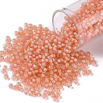 TOHO Round Seed Beads, Japanese Seed Beads, (925) Inside Color Coral Yellow, 8/0, 3mm, Hole: 1mm, about 1110pcs/50g