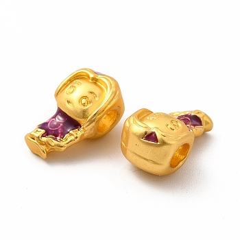 Rack Plating Alloy Enamel Beads, Girl, Matte Gold Color, 15x9x8mm, Hole: 3.8mm
